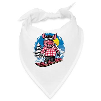 Snowboarden auf Snowboard, Snowboarder Schwein - Bandana - Weiß - Vorne