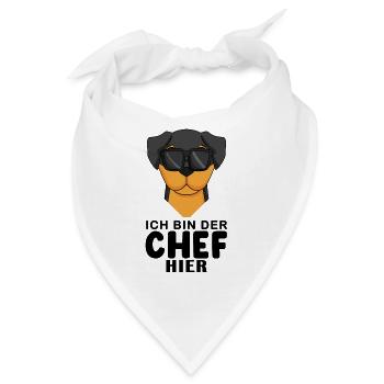 Chef Spruch Anführer Hund Rottweiler Motiv - Bandana - Weiß - Vorne
