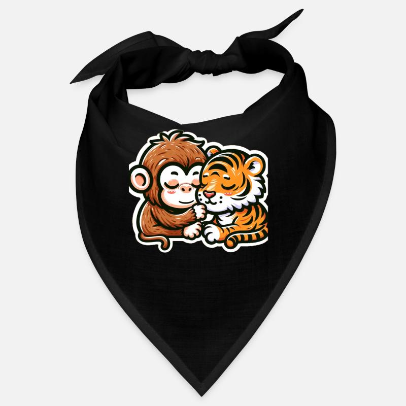 Cuddling Monkey And Tiger In Love Bandana