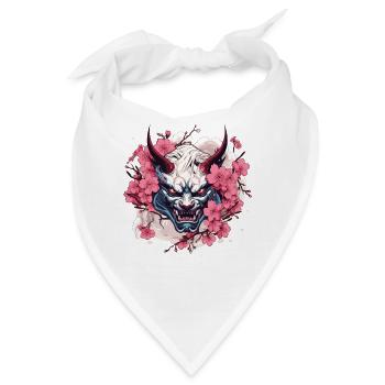 Japanischer Hannya Dämon Samurai Warrior Oni Maske - Bandana - Weiß - Vorne