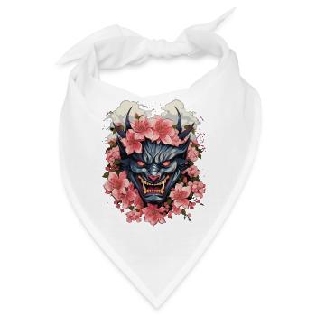Japanischer Hannya Dämon Samurai Warrior Oni Maske - Bandana - Weiß - Vorne