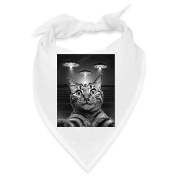Lustiges Katzen Selfie Vor UFOs Katze UFO - Bandana - Weiß - Vorne