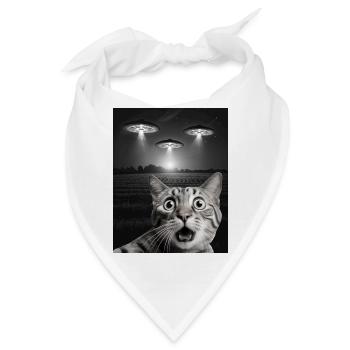 Lustiges Katzen Selfie Vor UFOs Katze UFO - Bandana - Weiß - Vorne