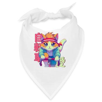 Radfahrender Anime Katze Neko - Bandana - Weiß - Vorne