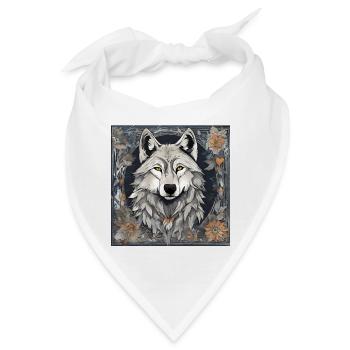 Kunstvolles herbstliches Wolfsmotiv - Bandana - Weiß - Vorne