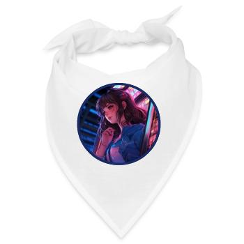 Jukebox Anime Mädchen Vaporwave Neon Glow Retro - Bandana - Weiß - Vorne