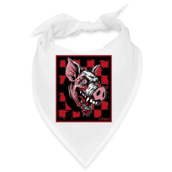 Schachbrett-Muster, brutal lustiges Zombie Schwein - Bandana - Weiß - Vorne