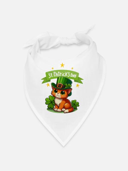 Chat de la Saint-Patrick Shamrock chanceux mignon - Bandana - blanc - Devant