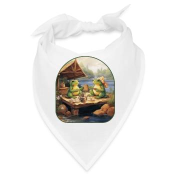 Frosch Schildkröte Picknickkorb Feld Mittagessen Cottagecore - Bandana - Weiß - Vorne