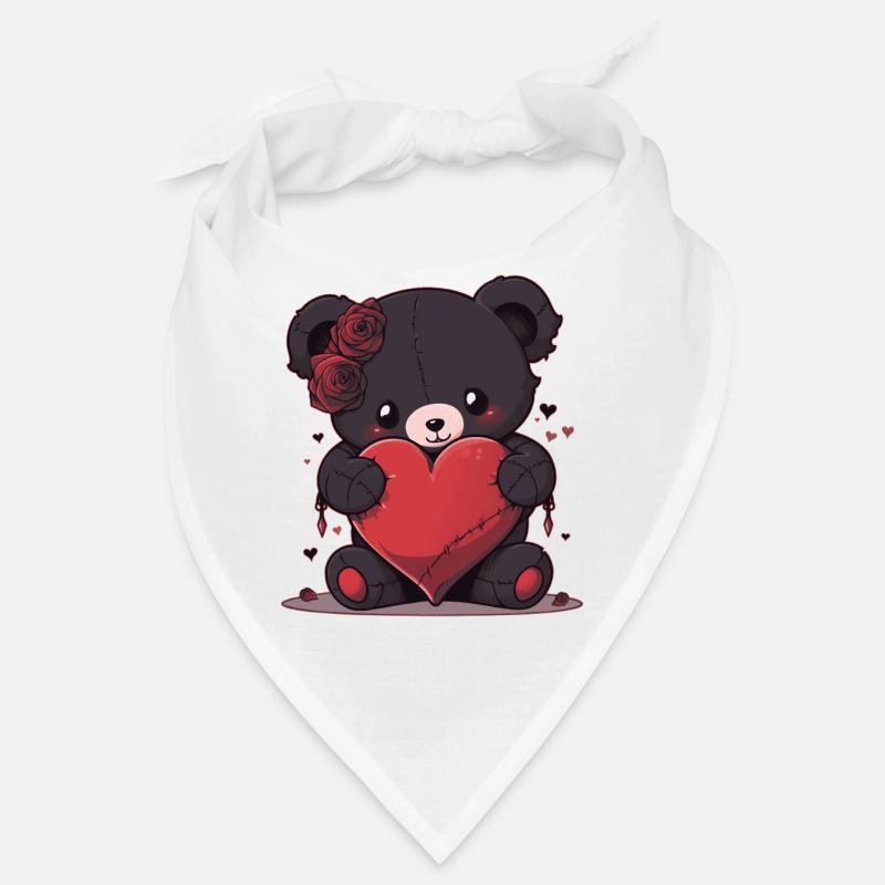 Goth Teddy Bear With Heart Emo Valentines Day Cree - Bandana - Weiß