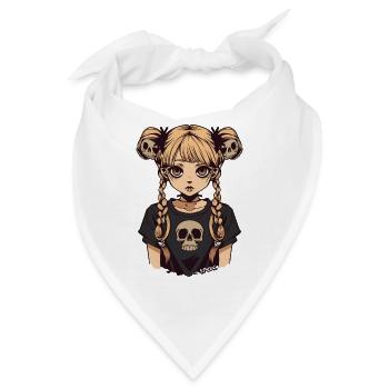 Anime Emo Mädchen mit Zöpfen und Totenköpfen - Bandana - Weiß - Vorne
