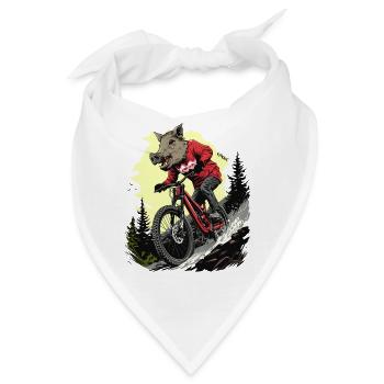 Mountainbike fahrende Wildschwein Eber Sau Schwein - Bandana - Weiß - Vorne