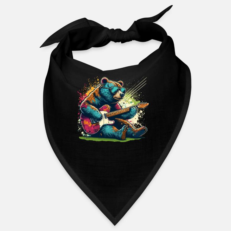 Splash Art Bear Jouant Guitares Electriques Bandana