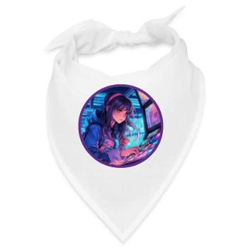 Arcade Anime Mädchen Vaporwave Neon Glow Retro - Bandana - Weiß - Vorne