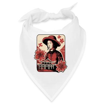 Asiatische Blumen: Porträt eines asiatischen Bauer - Bandana - Weiß - Vorne