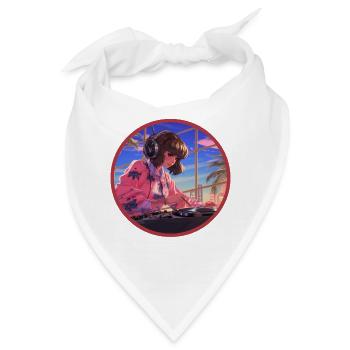 Anime DJ Vaporwave Turntable Palme Retro - Bandana - Weiß - Vorne