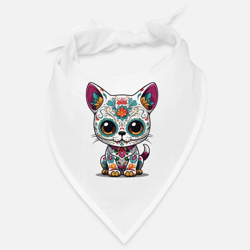 Kawaii Cat Iconic Sugar Skull Mexico Bandana