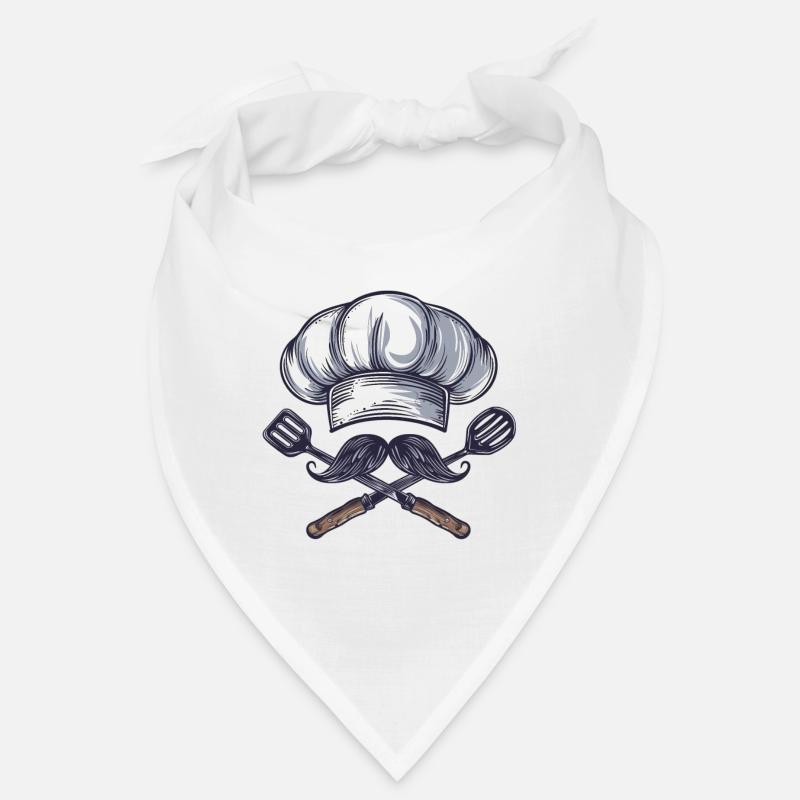 Avec une moustache et une croix : un chef cuisinier Bandana
