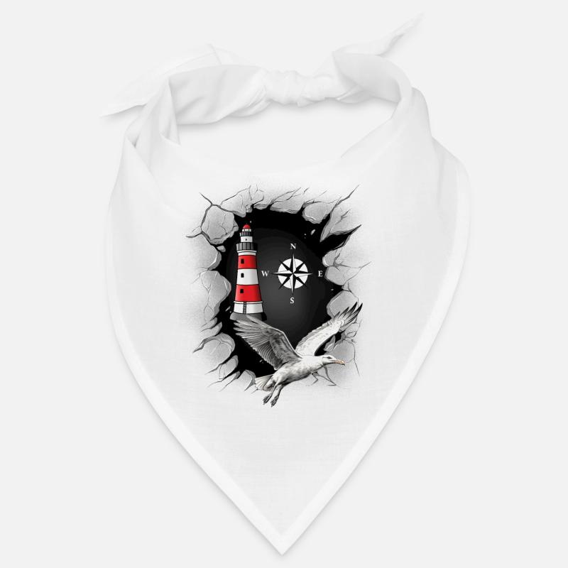 Möwe Leuchtturm Kompass maritim - Bandana - Weiß