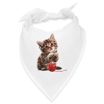 Verspieltes Kätzchen mit Wollknäuel in 2D - Bandana - Weiß - Vorne