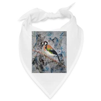 Acrylmalerei mit Stiglitz auf Baumast - Bandana - Weiß - Vorne