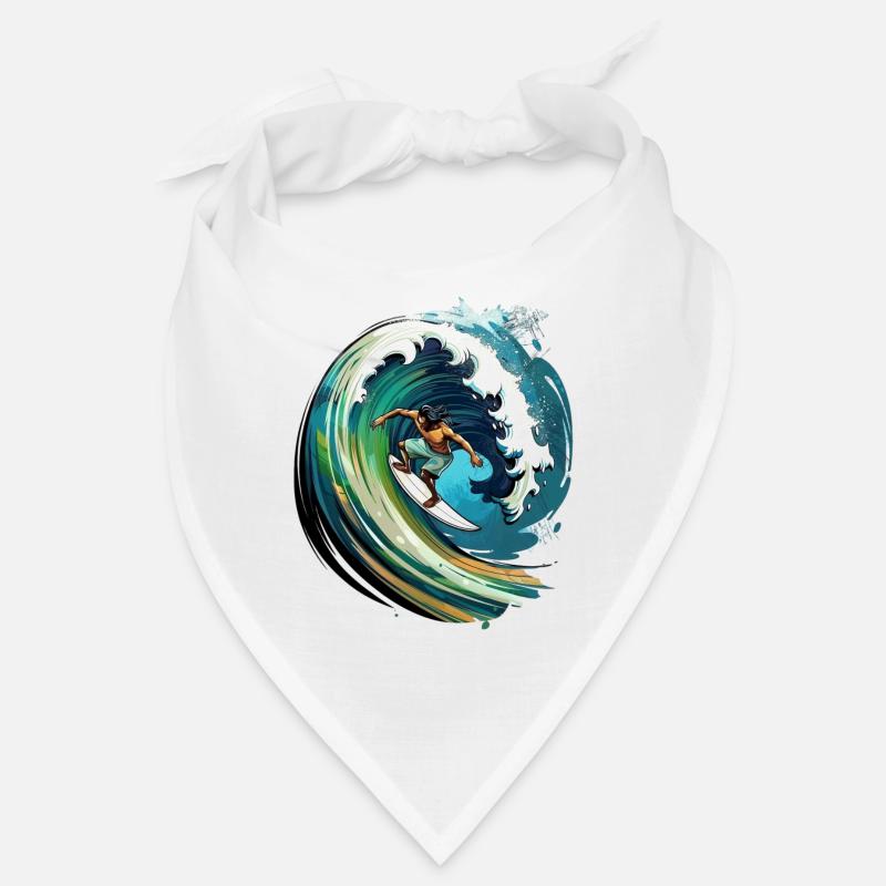 Surfer on a big wave in a 2D illustration Bandana
