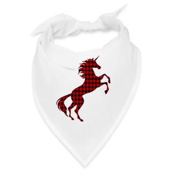 Einhorn Rot Kariertes T-Shirt Magische Einhorn Grafik - Bandana - Weiß - Vorne
