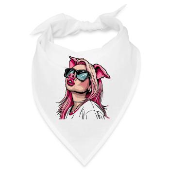 Superstar und cooles Influencer Schweine -Mädchen - Bandana - Weiß - Vorne