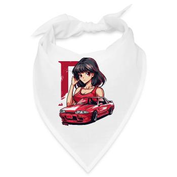 D wie Initial: Retro-Anime-Vintage-Japanisches JDM - Bandana - Weiß - Vorne