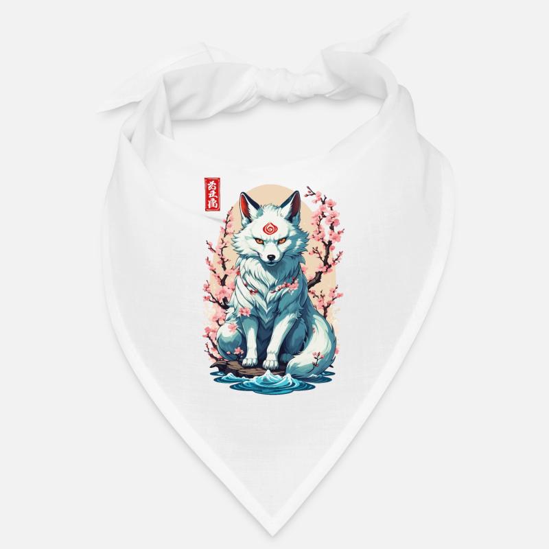 Conception esthétique du masque Kitsune et des fleurs de cerisier - Bandana - blanc