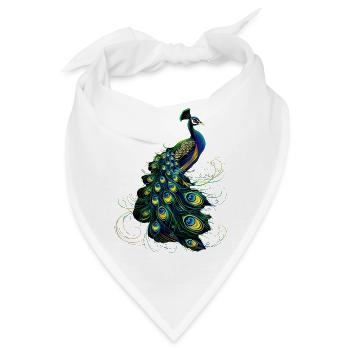 Pfau Blauer Pfau Pfauen Peacock Rad Pfauenrad Pfau - Bandana - Weiß - Vorne