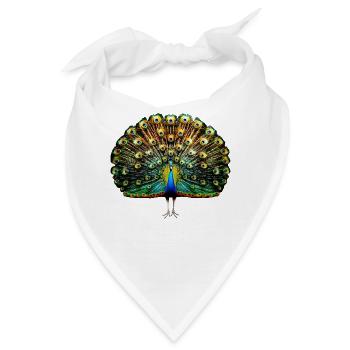 Pfau Blauer Pfau Pfauen Peacock Rad Pfauenrad Pfau - Bandana - Weiß - Vorne
