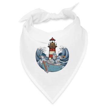 Möwen Boot Schifffahrt Leuchtturm Wellen Meer - Bandana - Weiß - Vorne