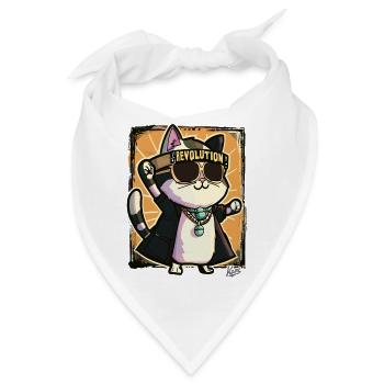 Coole Rocker-Katze Revolution - Bandana - Weiß - Vorne