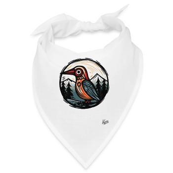 Holzschnitt Natur: Bäume und ein Vogel - Bandana - Weiß - Vorne