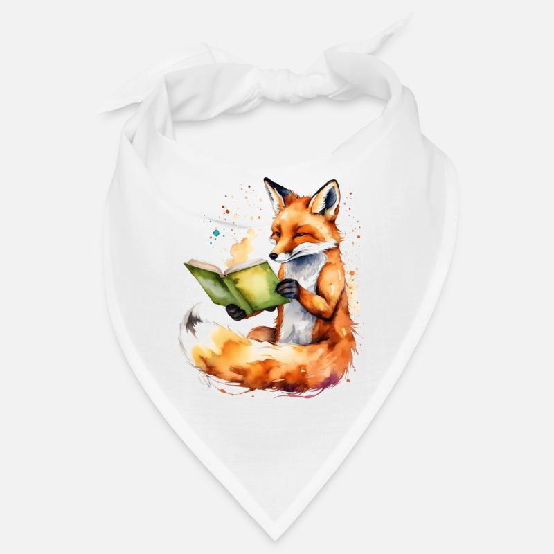 Fuchs Lesen Buch Bunt Tier Design Print - Bandana - Weiß