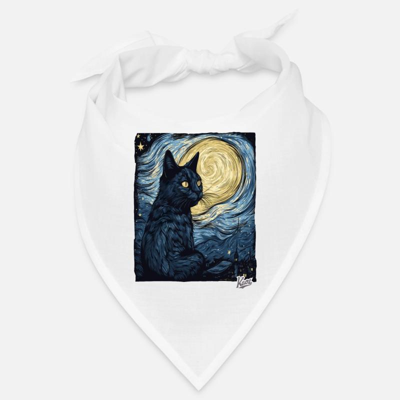 Nuit étoilée et chat noir - Bandana - blanc