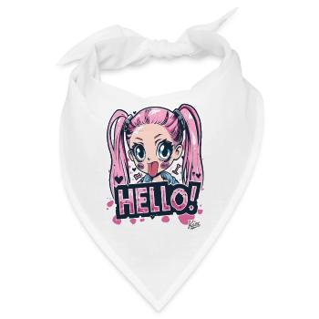 Cartoon eines frechen, frischen Mädchen mit Zöpfen - Bandana - Weiß - Vorne