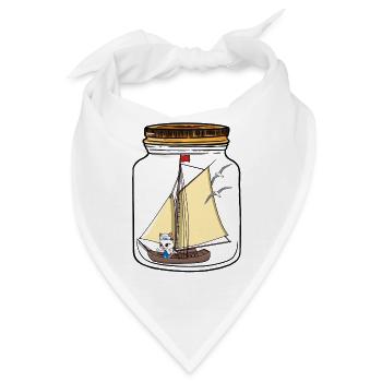 Segelschiff Segeln Flaschenpost Grüße Katze - Bandana - Weiß - Vorne