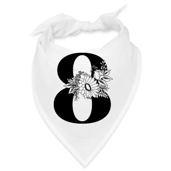 Nummer 8 Schwarze Blumen - 8. Geburtstag Blumen - Bandana - Weiß - Vorne