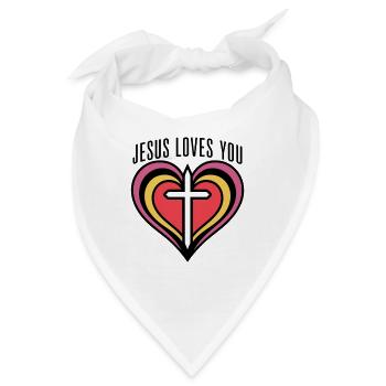 Herz mit Kreuz und Liebesbotschaft - Bandana - Weiß - Vorne