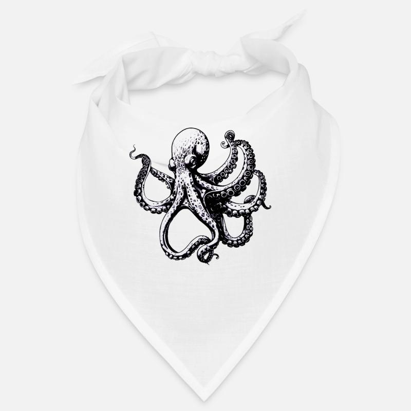 Illustration complexe de pieuvre en noir et blanc Bandana