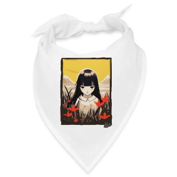Japanisches Asiatisches Mädchen im Blumenfeld - Bandana - Weiß - Vorne