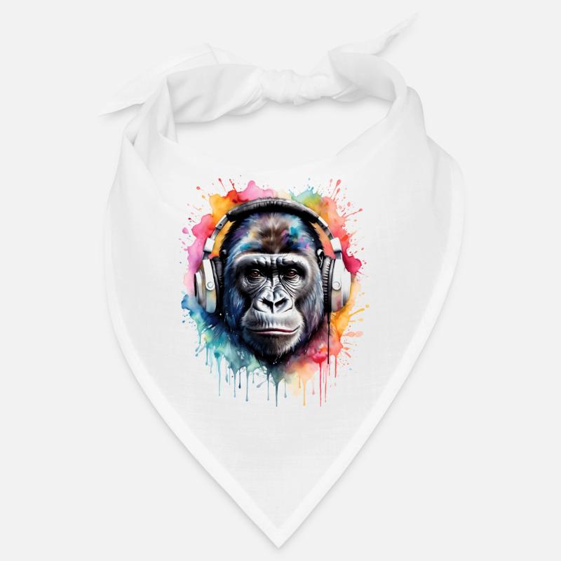 Gorilla Kopfhörer Affe Bunt Tier Design Print Bandana