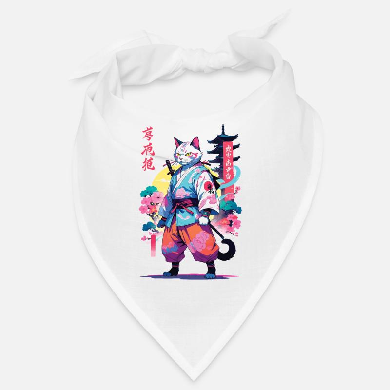 Chat samouraï Vaporwave Esthétique Bandana