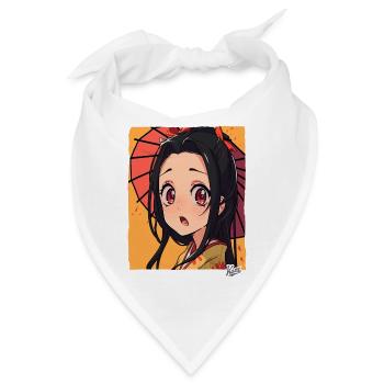Cartoon-Mädchen im Kimono mit Regenschirm - Bandana - Weiß - Vorne