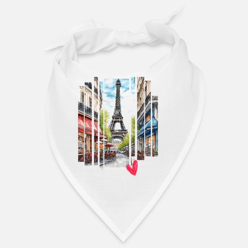 J’adore Paris : la Tour Eiffel et un Charming Café - Bandana - blanc