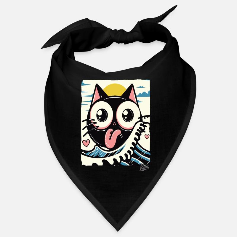 Vagues japonaises aimant chat noir Bandana