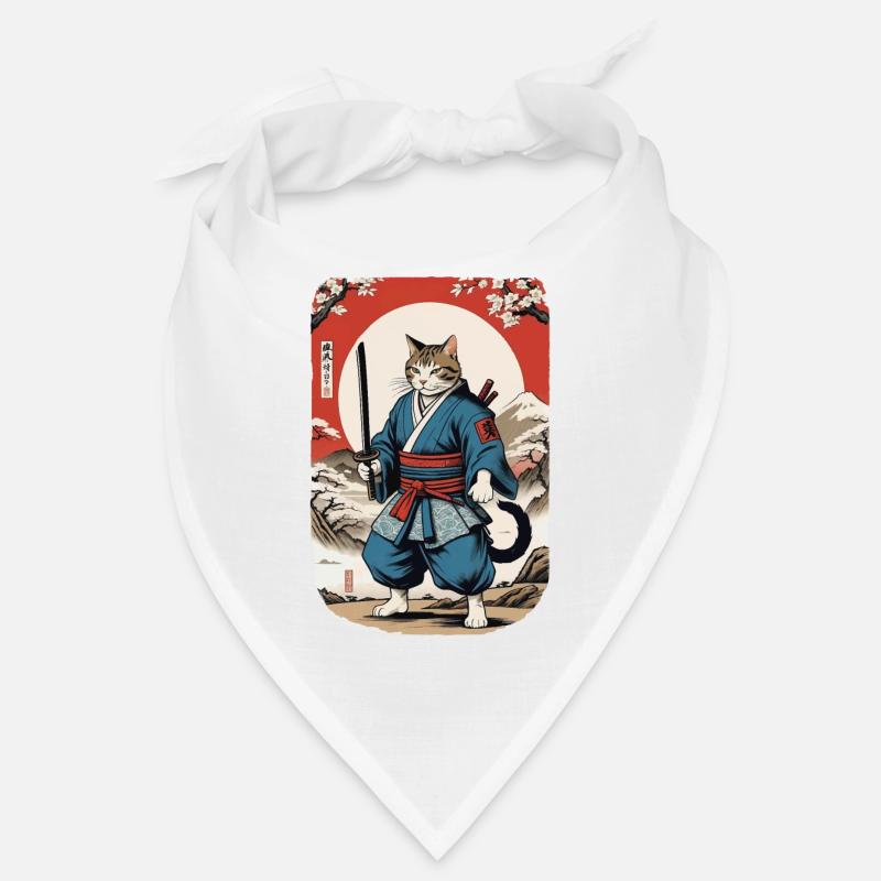 Chat Samouraï Vintage Ukiyo E Japonais Bandana
