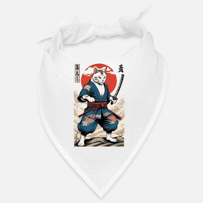 Chat Samouraï Vintage Ukiyo-E Esthétique Style Japon Bandana